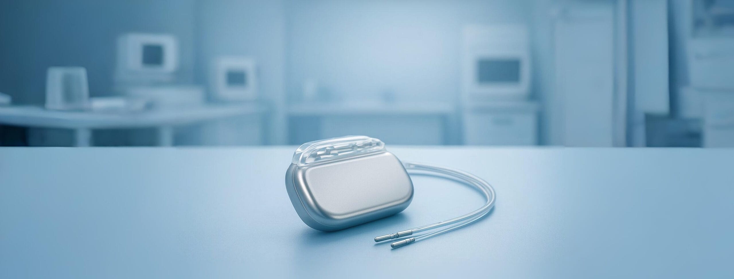 Futuristic pacemaker in clinical setting symbolizing FDA IDE process