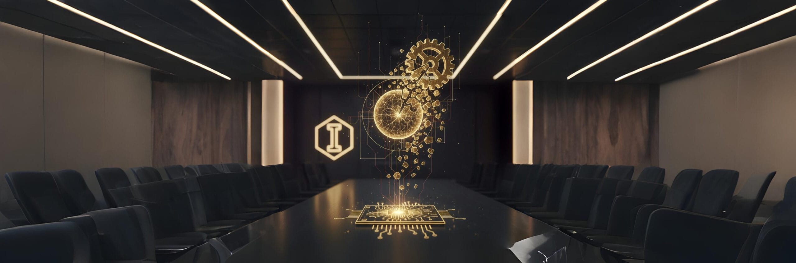 Digital innovation and technology startup concept in modern conference room.