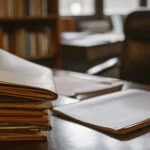 Legal advisor's desk with organized files representing due diligence and strategic risk management for startup funding and growth