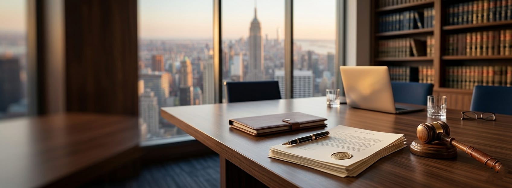 Profit interests guide for startup LLCs shown through a Manhattan law firm office with legal documents and a gavel