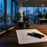 Founders agreement concept, a legal agreement with two pens on a table representing co-founders signing their startup documents